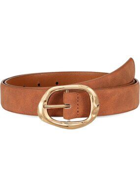 Women's Suede Brown Faux Leather Casual Waist Stylish Fashion Belt Gold Buckle